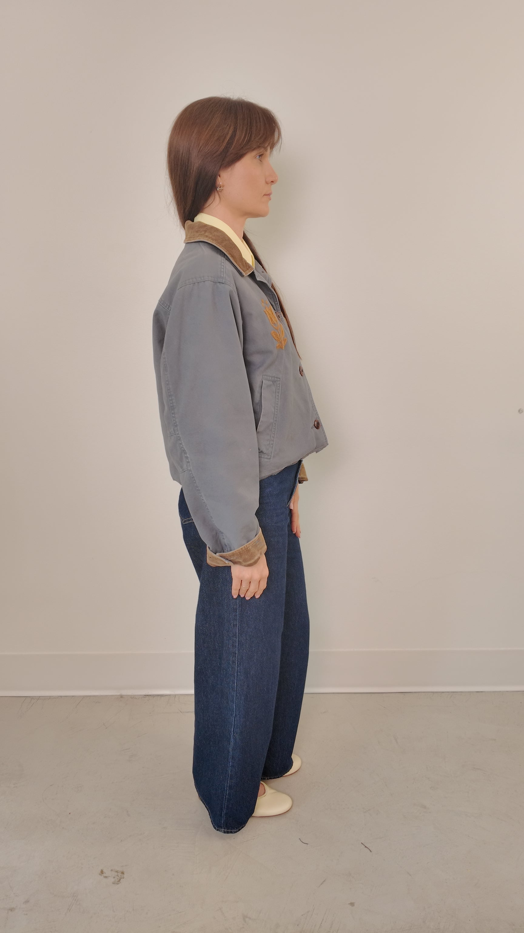 LL Bean Barn Jacket — Dusty Grey with Gold Tulip