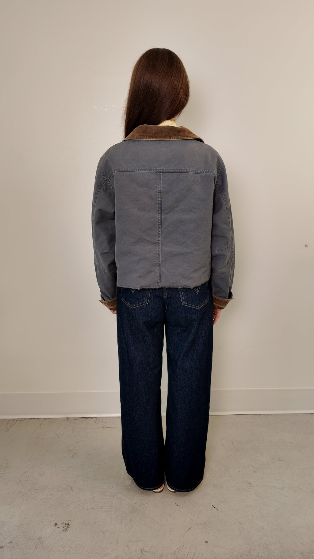 LL Bean Barn Jacket — Dusty Grey with Gold Tulip