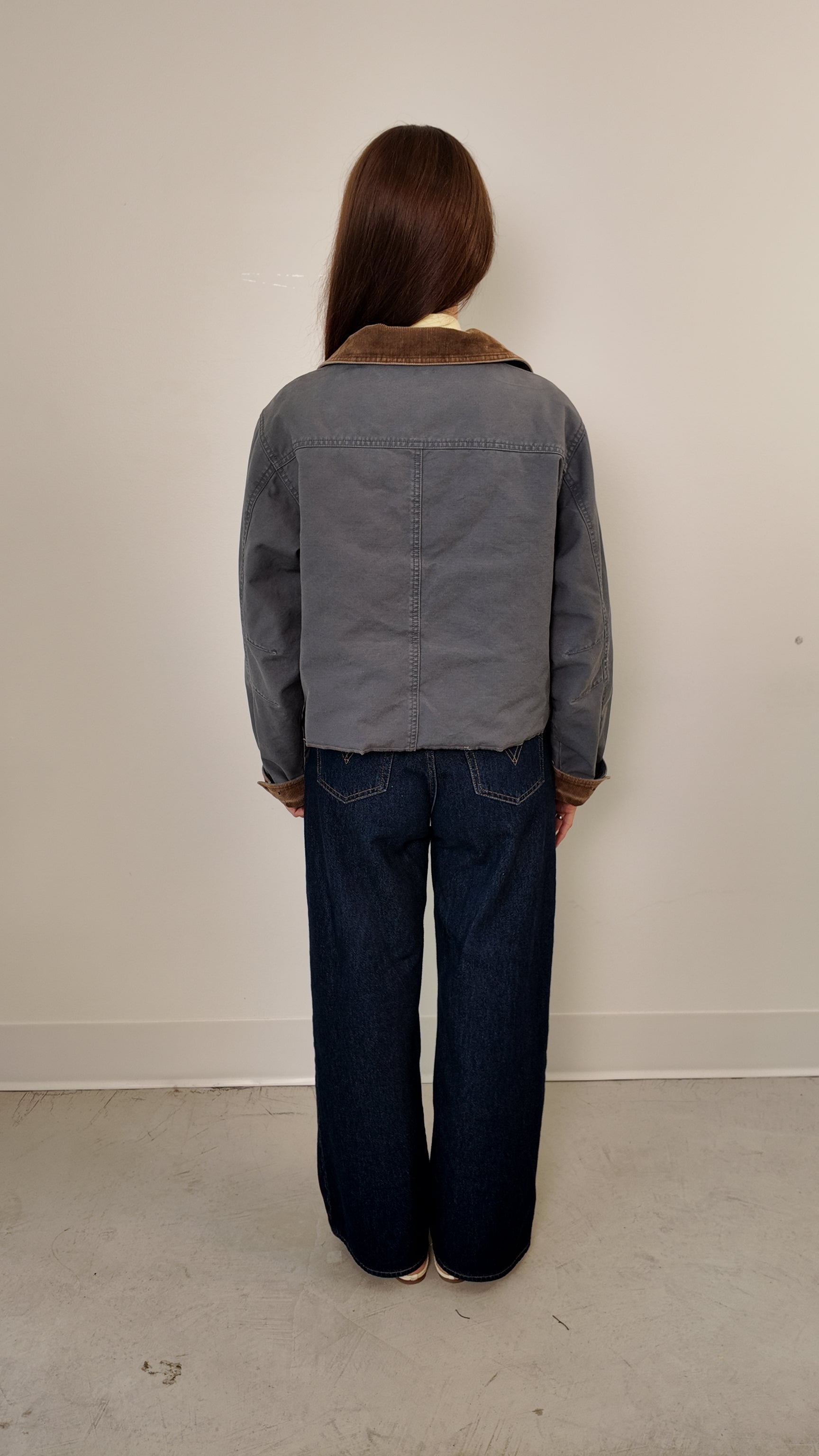 LL Bean Barn Jacket — Dusty Grey with Gold Tulip
