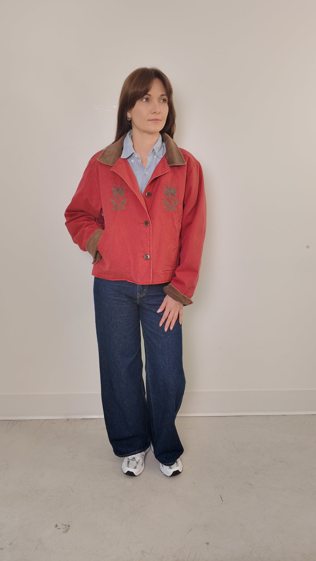 LL Bean Barn Jacket — Vintage Red with Brown Tulip