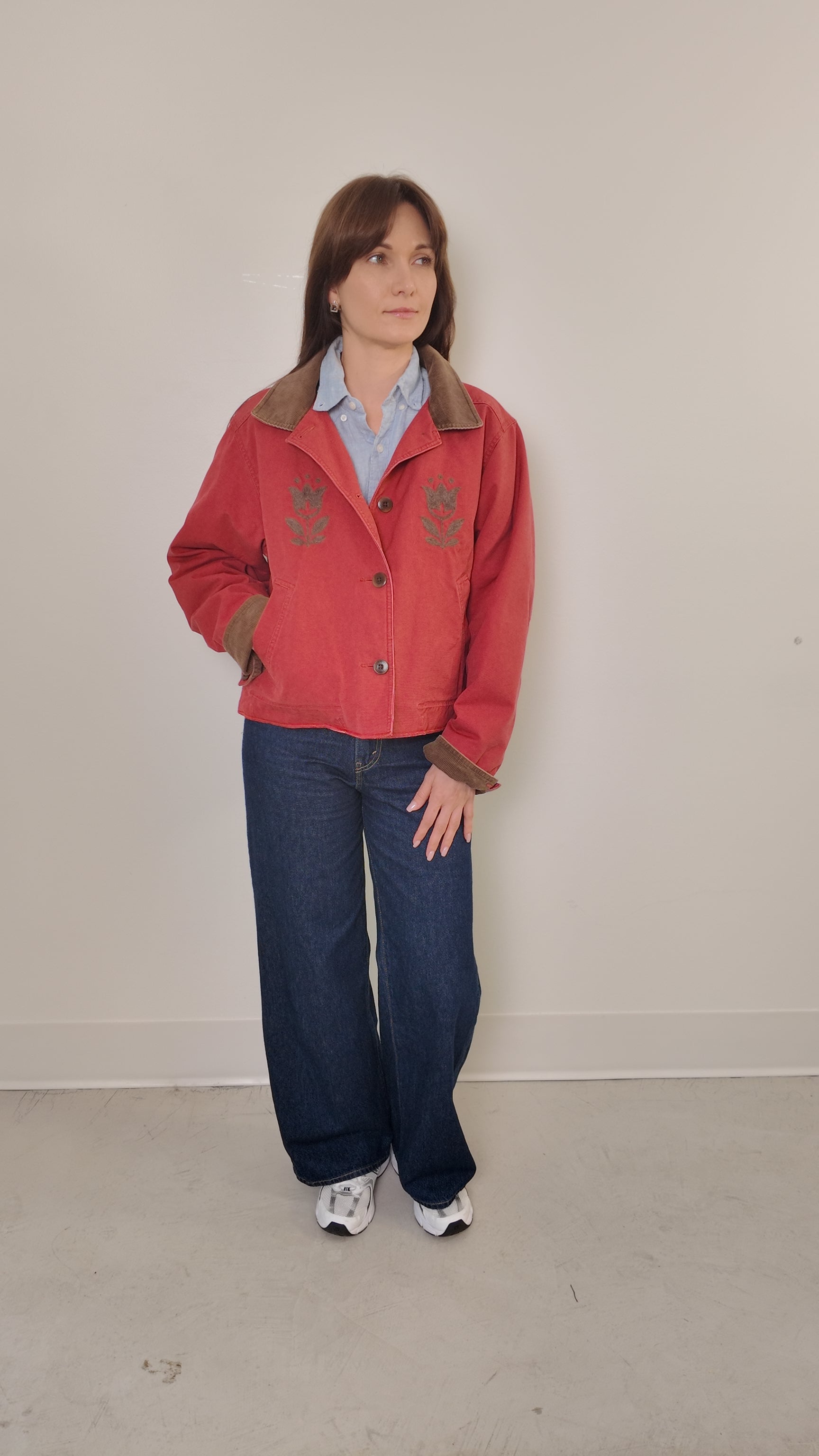 LL Bean Barn Jacket — Vintage Red with Brown Tulip