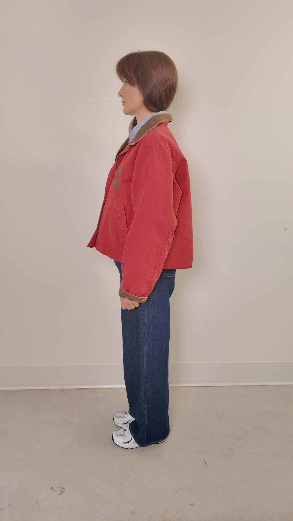 LL Bean Barn Jacket — Vintage Red with Brown Tulip