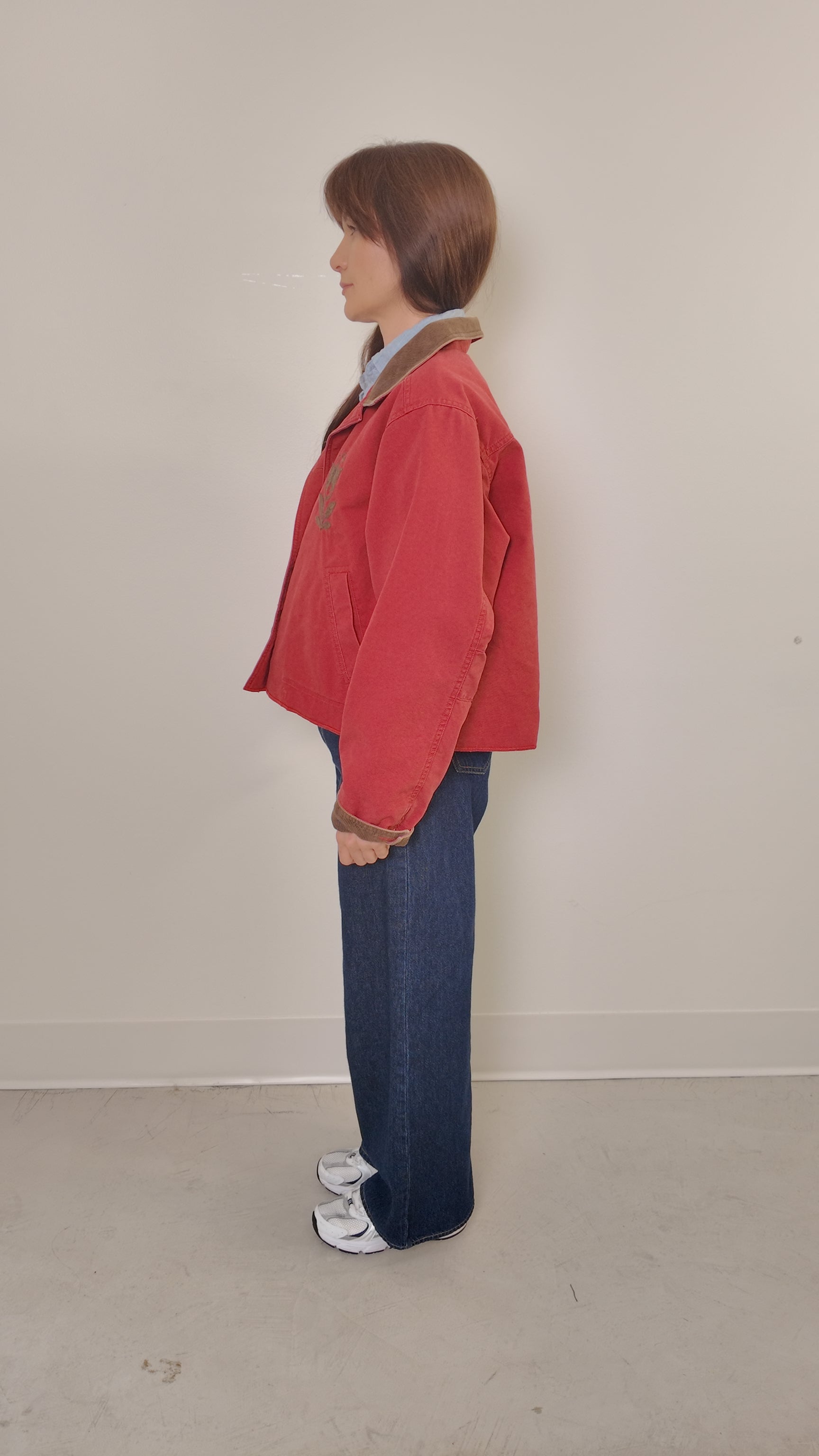 LL Bean Barn Jacket — Vintage Red with Brown Tulip