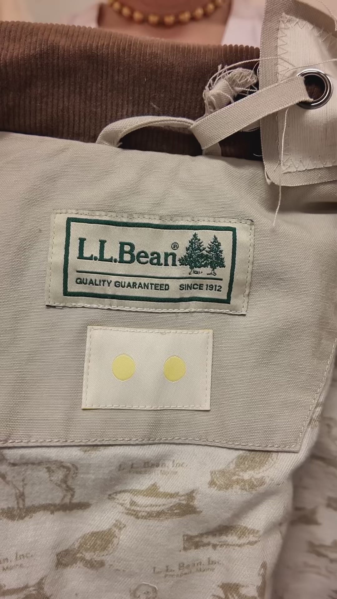 LL Bean Barn Jacket — Beige with Blue Folk Flower