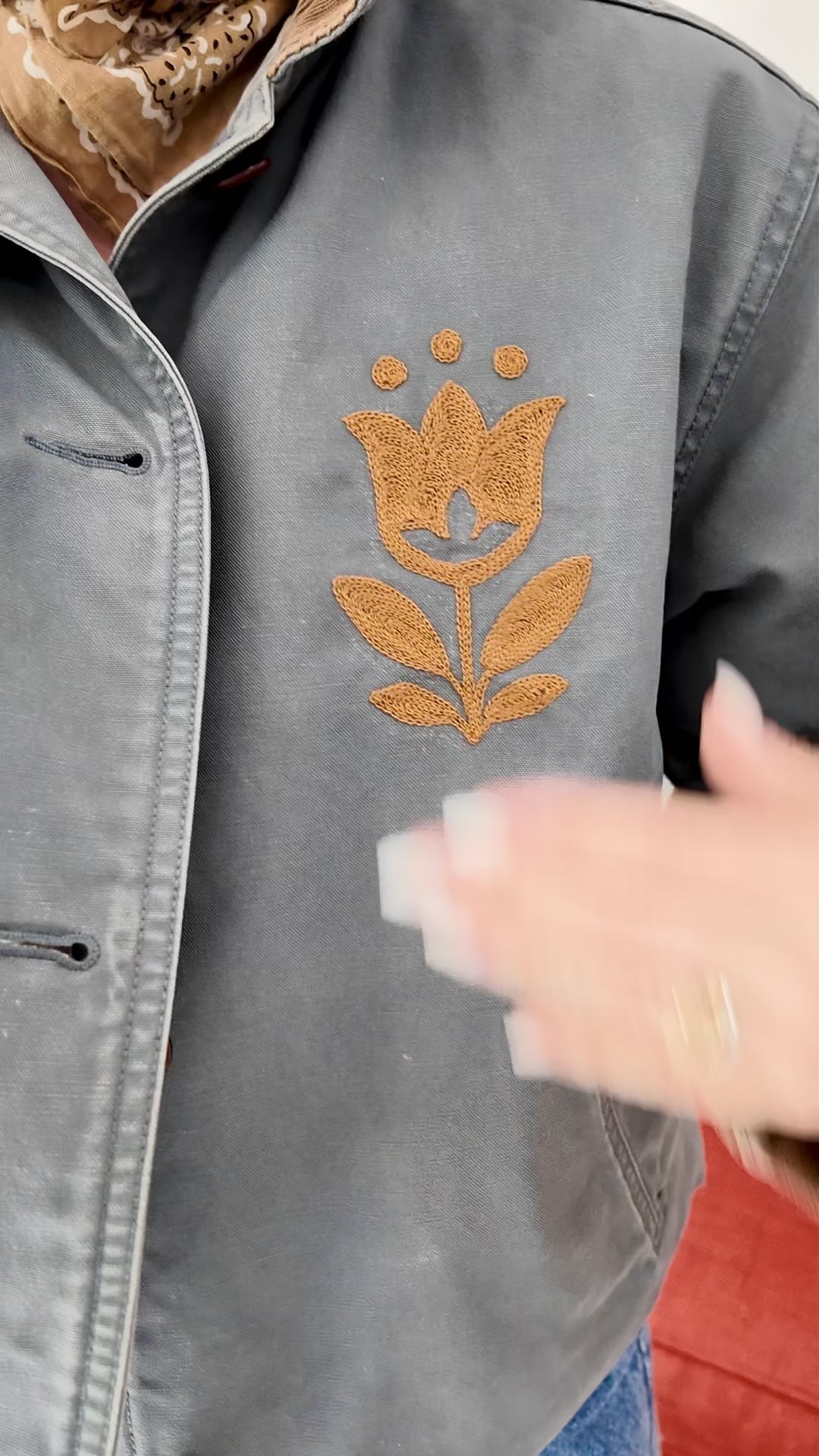 LL Bean Barn Jacket — Dusty Grey with Gold Tulip