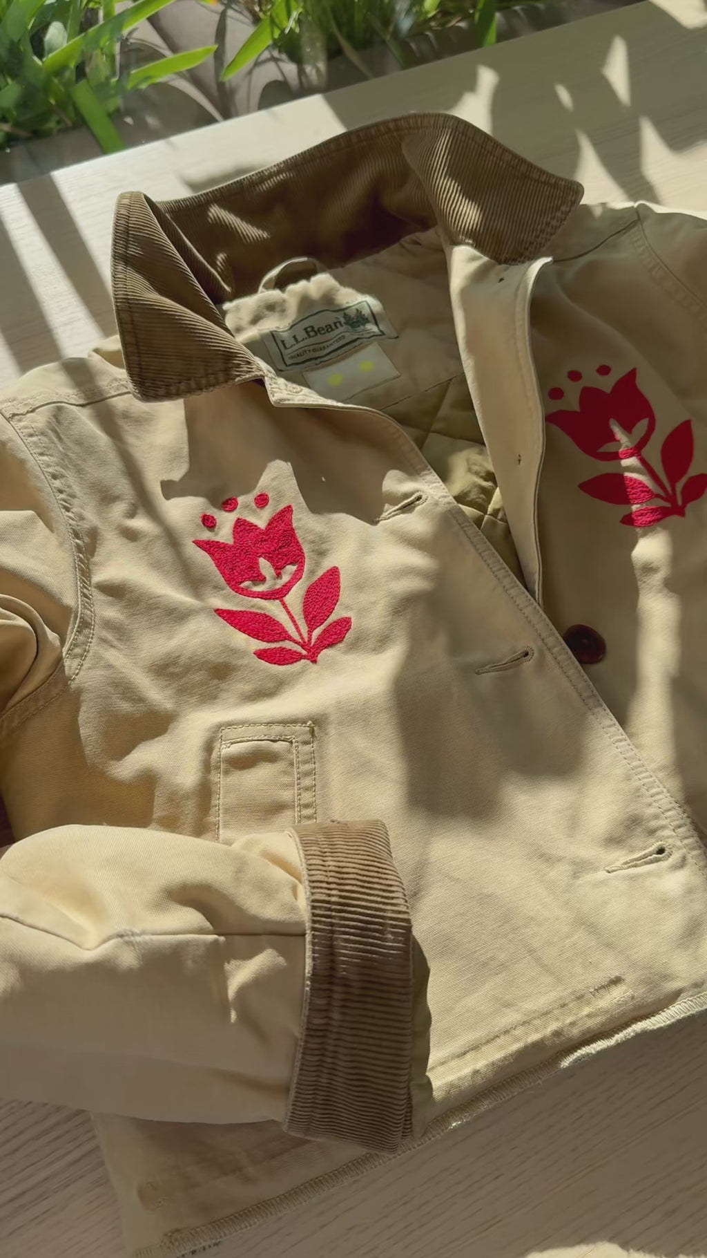 LL Bean Barn Jacket — Khaki with Red Tulip