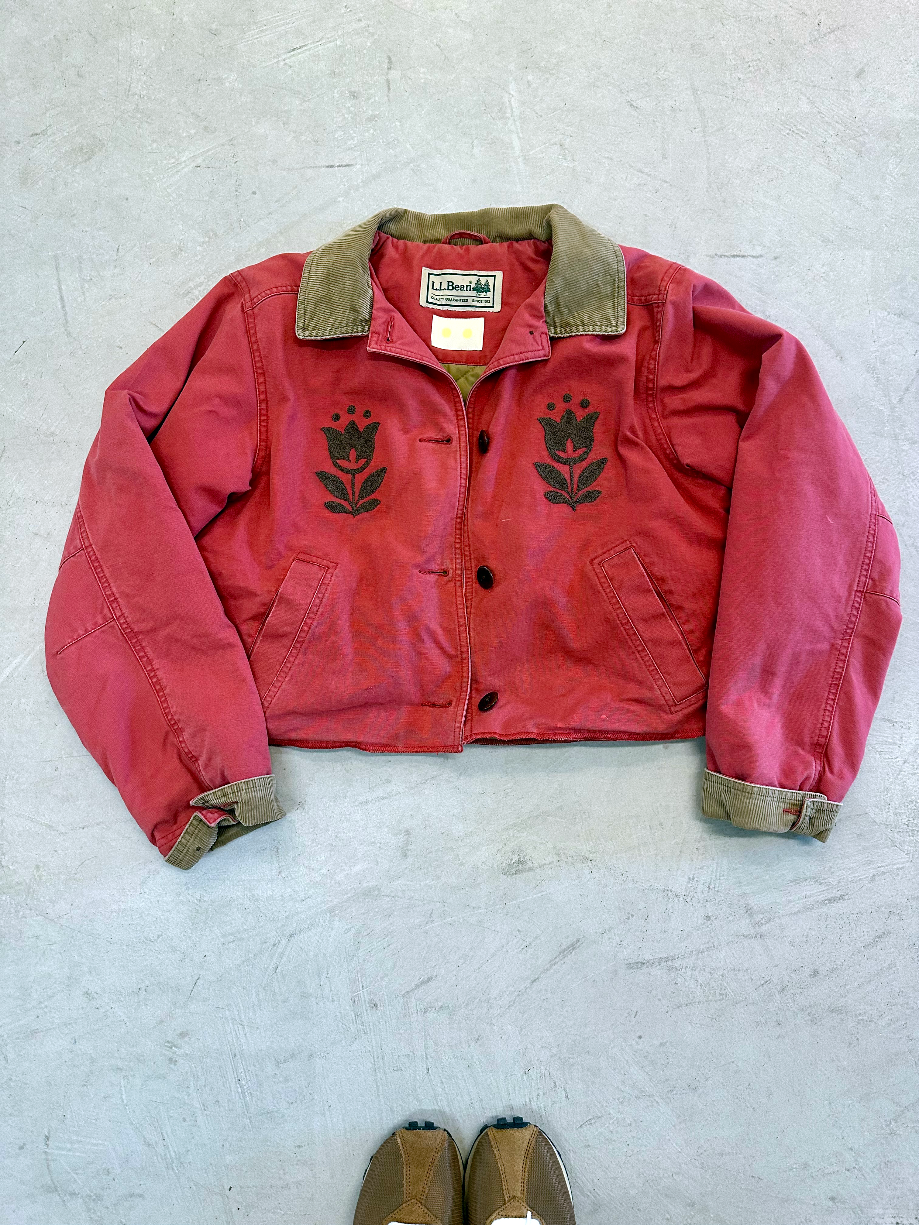 LL Bean Barn Jacket — Vintage Red with Brown Tulip